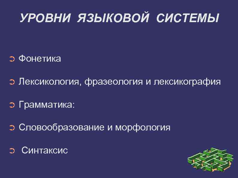 УРОВНИ ЯЗЫКОВОЙ СИСТЕМЫ ➲ Фонетика ➲ Лексикология, фразеология и лексикография ➲ Грамматика: ➲ Словообразование