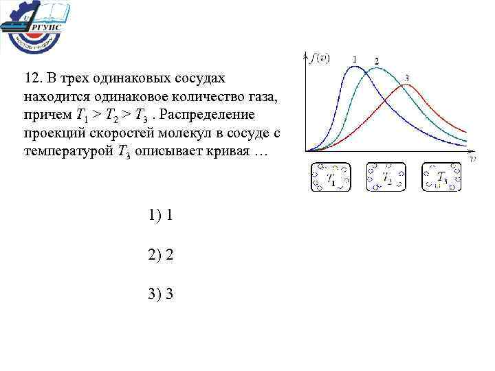 12. В трех одинаковых сосудах находится одинаковое количество газа, причем T 1 > T