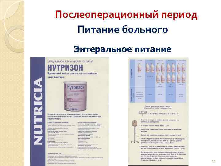 Послеоперационный период Питание больного Энтеральное питание 44 