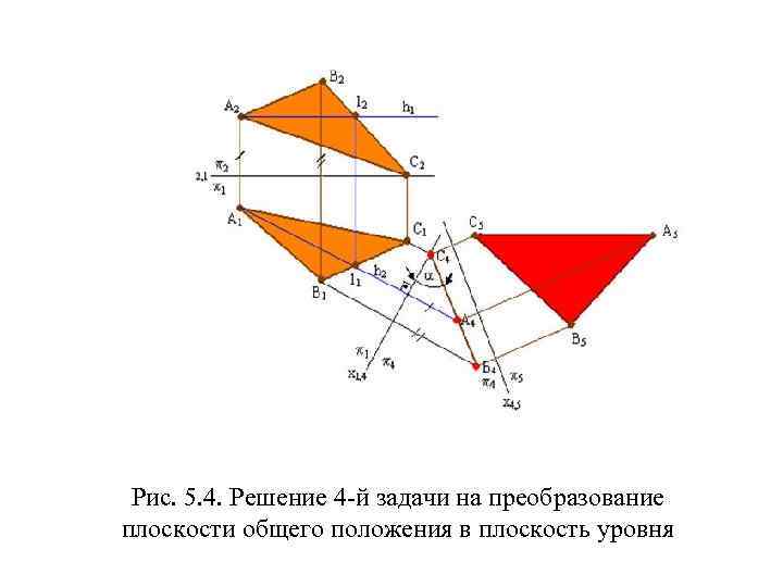 Рис. 5. 4. Решение 4 -й задачи на преобразование плоскости общего положения в плоскость