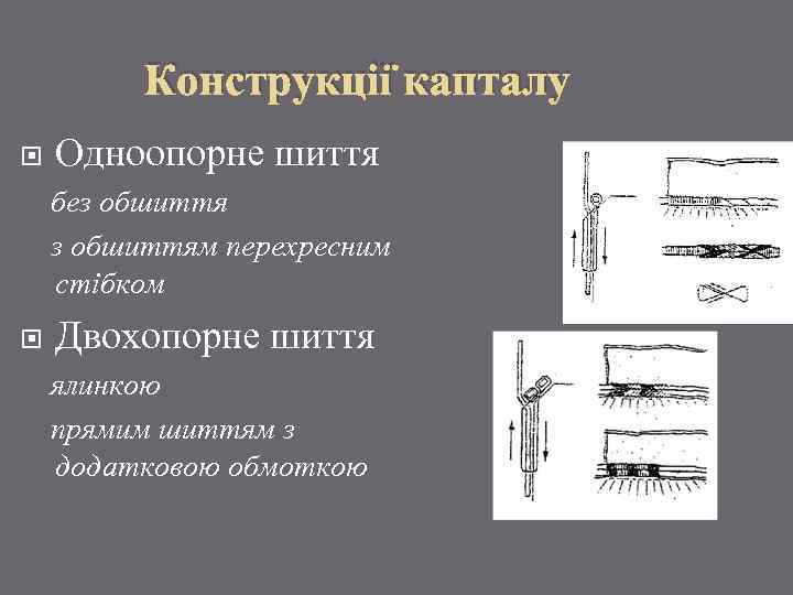 Конструкції капталу Одноопорне шиття без обшиттям перехресним стібком Двохопорне шиття ялинкою прямим шиттям з