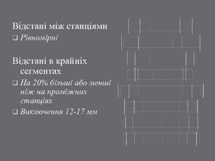 Відстані між станціями q Рівномірні Відстані в крайніх сегментах q На 20% більші або