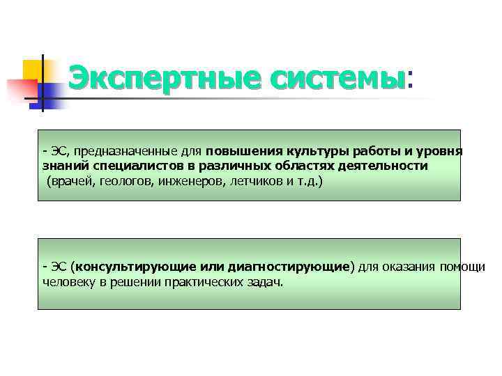 Экспертные системы: системы - ЭС, предназначенные для повышения культуры работы и уровня знаний специалистов