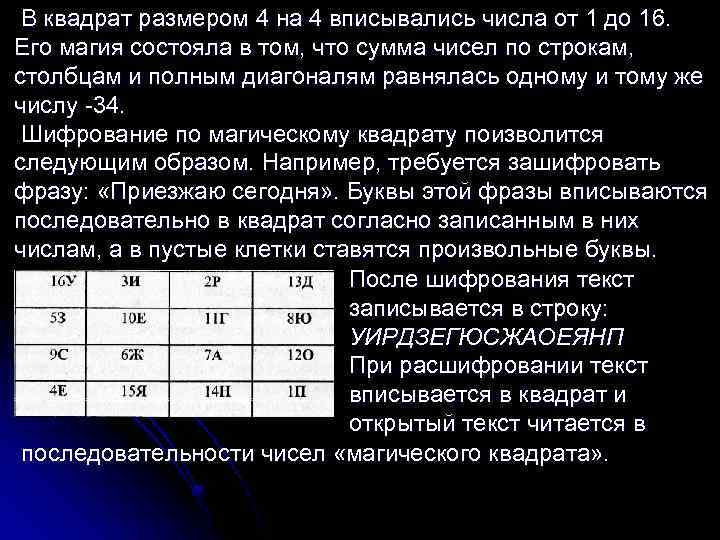  В квадрат размером 4 на 4 вписывались числа от 1 до 16. Его