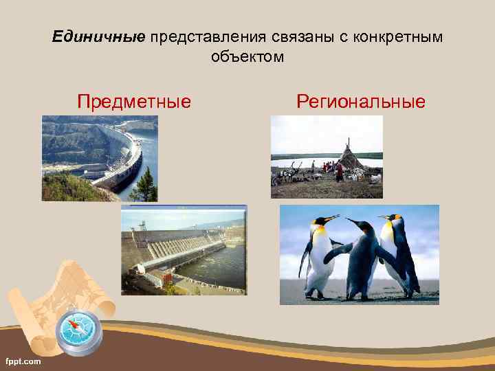 Единичные представления связаны с конкретным объектом Предметные Региональные 