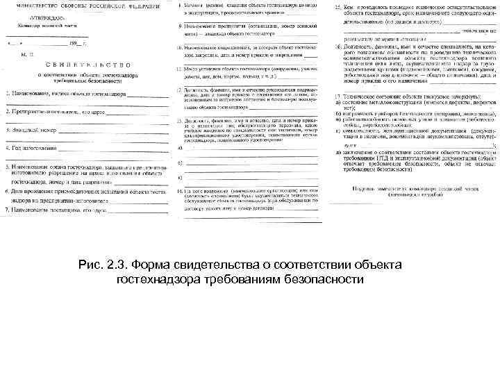 Рис. 2. 3. Форма свидетельства о соответствии объекта гостехнадзора требованиям безопасности 