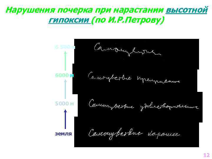 Нарушения почерка при нарастании высотной гипоксии (по И. Р. Петрову) 6 500 м 6000