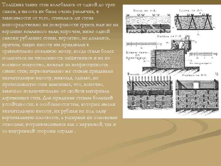 Толщина таких стен колебалась от одной до трех сажен, а высота их была очень