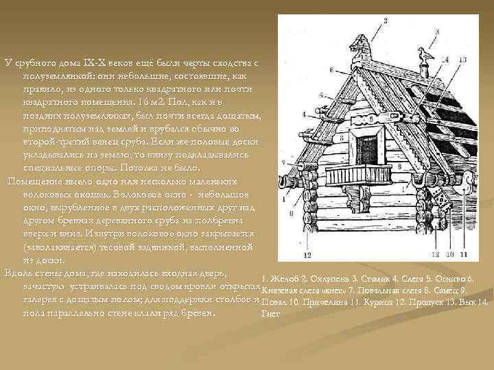 У срубного дома IX-X веков ещё были черты сходства с полуземлянкой: они небольшие, состоявшие,