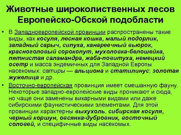 Животные широколиственных лесов Европейско-Обской подобласти • В Западноевропейской провинции распространены такие виды, как косуля,