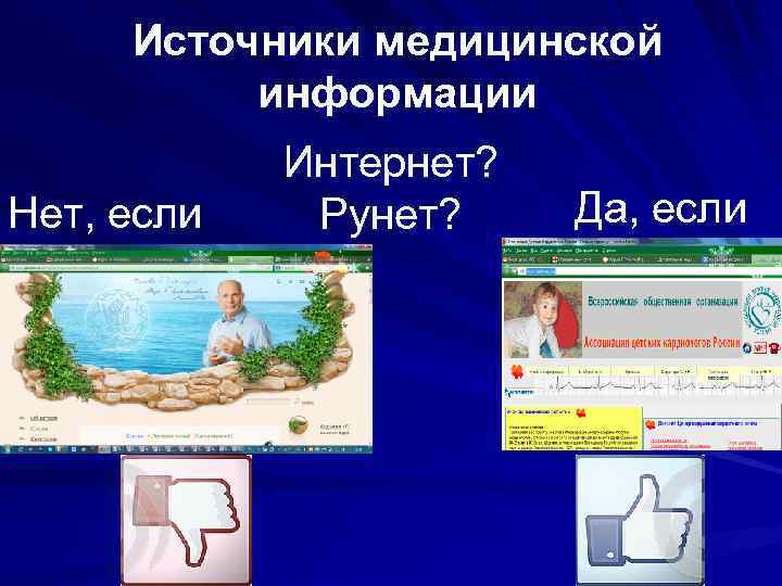 Источники медицинской информации Нет, если Интернет? Рунет? Да, если 