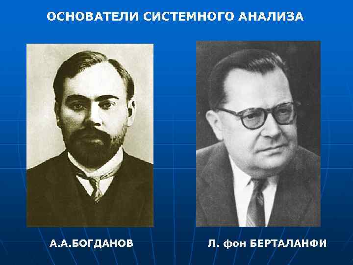ОСНОВАТЕЛИ СИСТЕМНОГО АНАЛИЗА А. А. БОГДАНОВ Л. фон БЕРТАЛАНФИ 