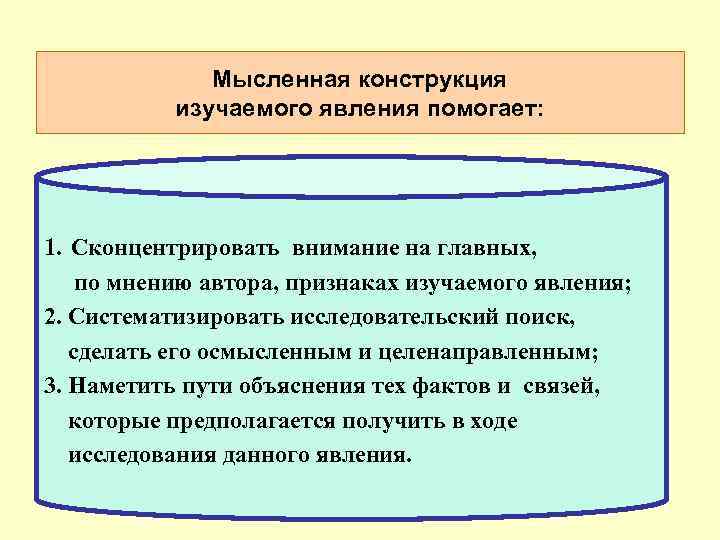 Мысленная конструкция изучаемого явления помогает: 1. Сконцентрировать внимание на главных, по мнению автора, признаках