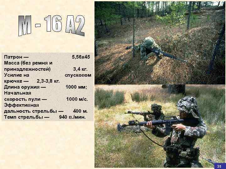 Патрон — 5, 56 x 45 Масса (без ремня и принадлежностей) 3, 4 кг.
