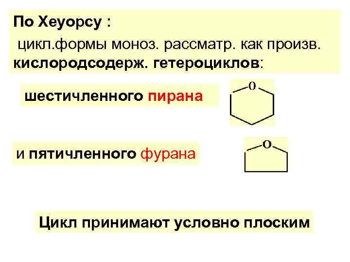 По Хеуорсу : цикл. формы моноз. рассматр. как произв. кислородсодерж. гетероциклов: шестичленного пирана и