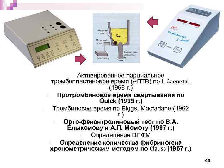 Активированное парциальное тромбопластиновое время (АПТВ) по J. Caenetal. (1968 г. ) 2. Протромбиновое время