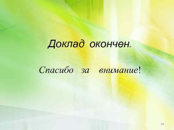 Доклад окончен. Спасибо за внимание! 14 