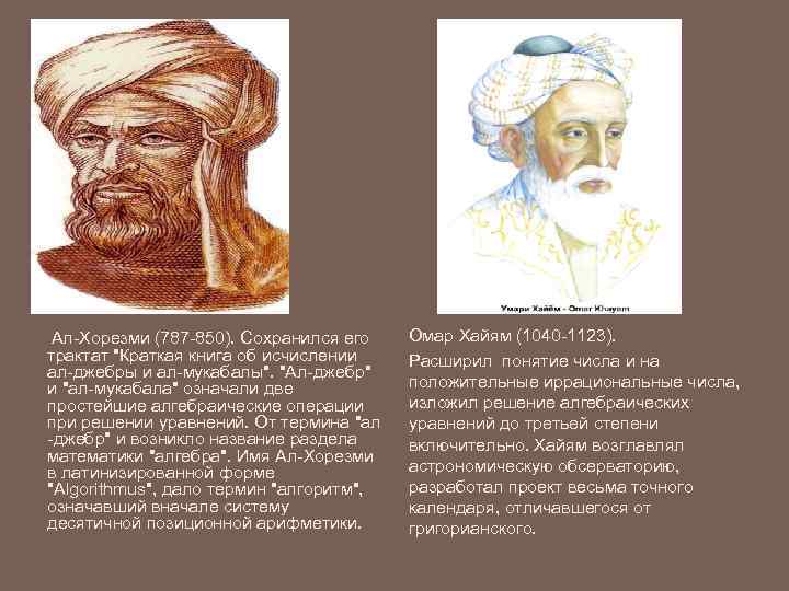  Ал-Хорезми (787 -850). Сохранился его трактат 