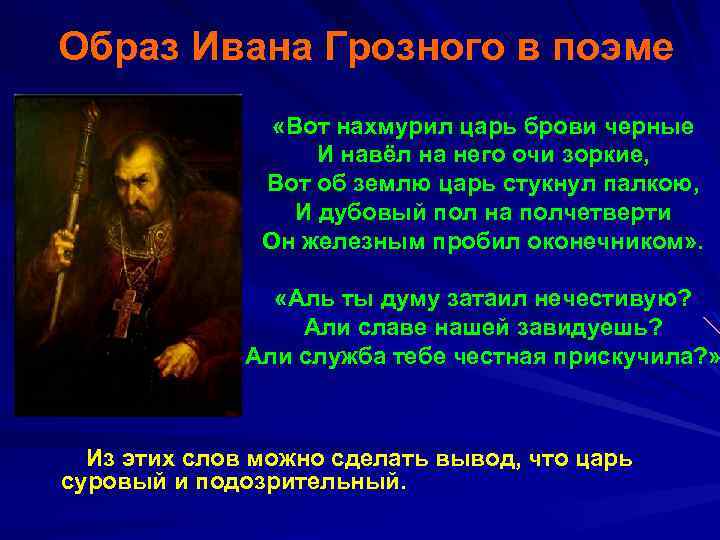 Образ Ивана Грозного в поэме «Вот нахмурил царь брови черные И навёл на него