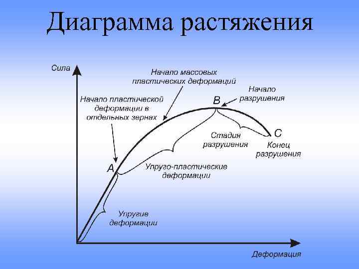 До какой точки диаграммы растяжения образец деформируется равномерно по всей длине