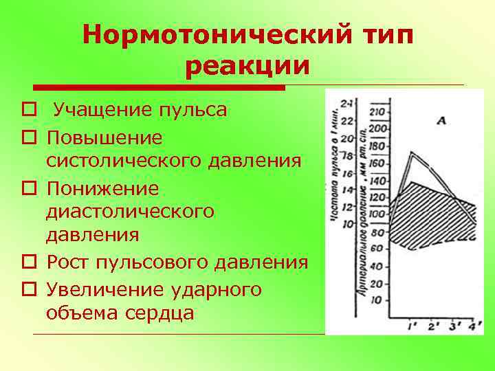 Сопоставьте типы реакции сердечно сосудистой системы на физическую нагрузку c рисунком