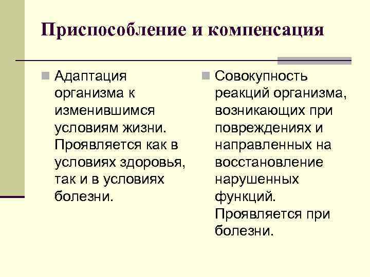 Компенсаторно приспособительные реакции схема