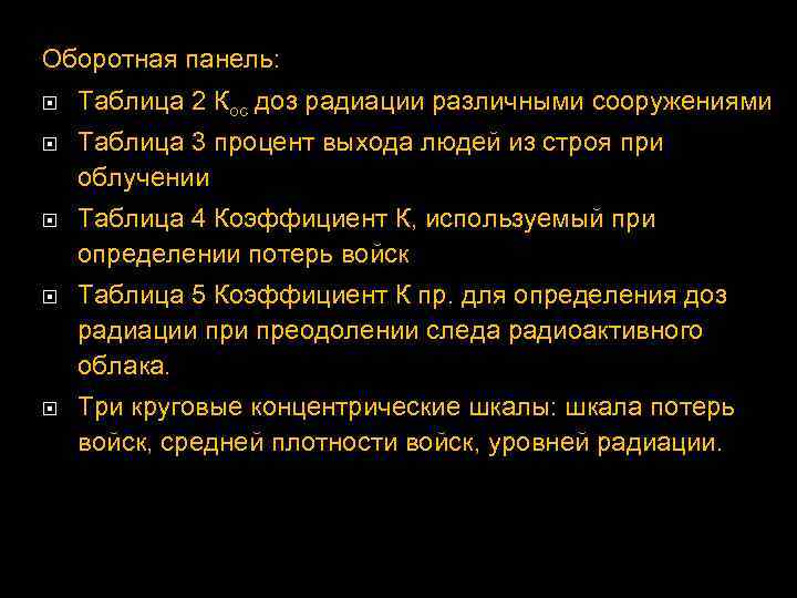 Оборотная панель: Таблица 2 Кос доз радиации различными сооружениями Таблица 3 процент выхода людей
