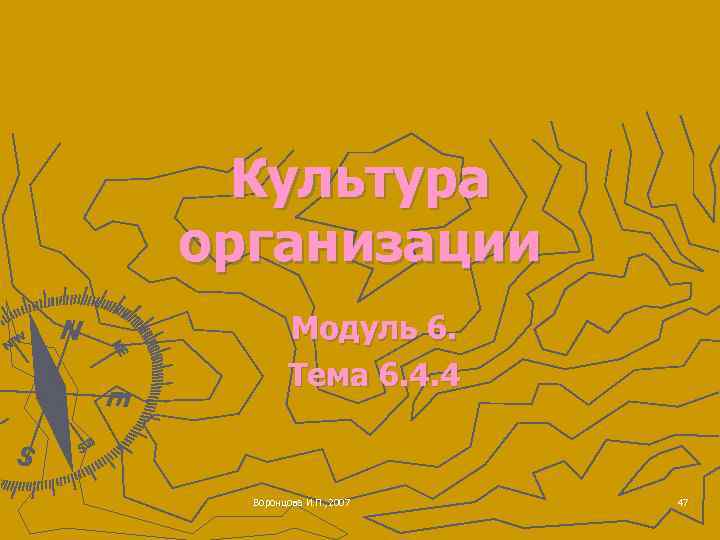 Культура организации Модуль 6. Тема 6. 4. 4 Воронцова И. П. , 2007 47