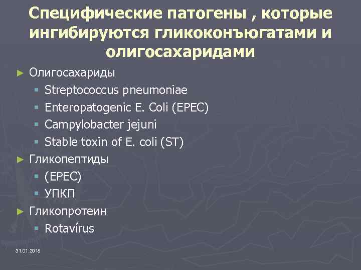 Специфические патогены , которые ингибируются гликоконъюгатами и олигосахаридами Олигосахариды § Streptococcus pneumoniae § Enteropatogenic