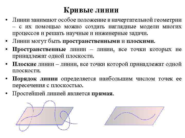 Кривые линии • Линии занимают особое положение в начертательной геометрии – с их помощью