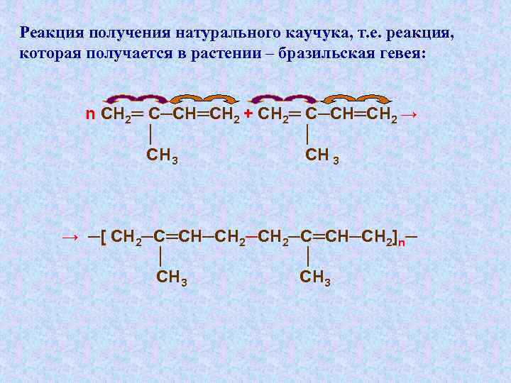 Реакция получения натурального каучука, т. е. реакция, которая получается в растении – бразильская гевея: