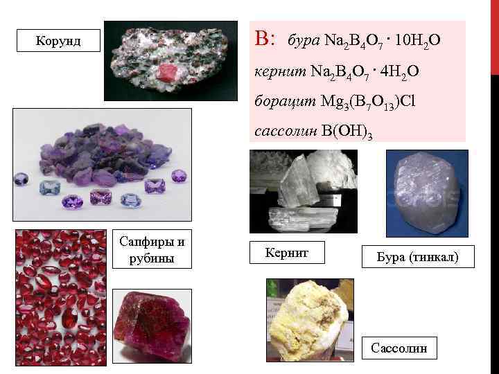 B: Корунд бура Na 2 B 4 O 7. 10 H 2 O кернит
