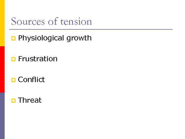 Sources of tension p Physiological growth p Frustration p Conflict p Threat 