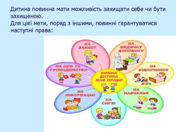 Дитина повинна мати можливість захищати себе чи бути захищеною. Для цієї мети, поряд з
