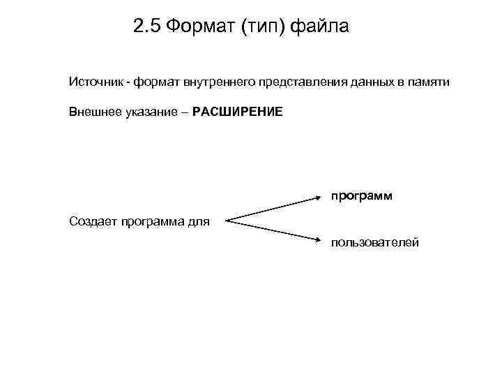 2. 5 Формат (тип) файла Источник - формат внутреннего представления данных в памяти Внешнее