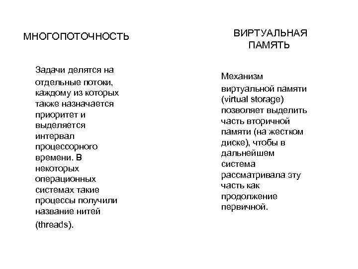 МНОГОПОТОЧНОСТЬ Задачи делятся на отдельные потоки, каждому из которых также назначается приоритет и выделяется