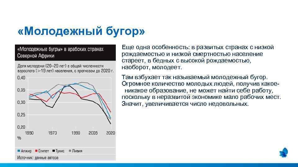  «Молодежный бугор» Еще одна особенность: в развитых странах с низкой рождаемостью и низкой