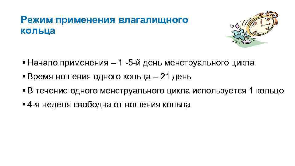Режим применения влагалищного кольца § Начало применения – 1 5 й день менструального цикла