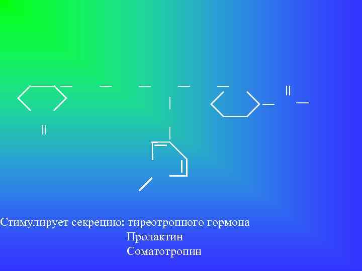Стимулирует секрецию: тиреотропного гормона Пролактин Соматотропин 