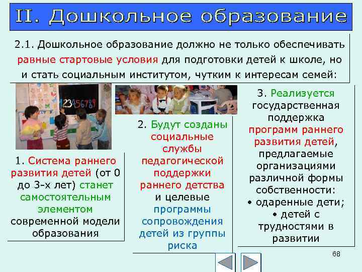 2. 1. Дошкольное образование должно не только обеспечивать равные стартовые условия для подготовки детей