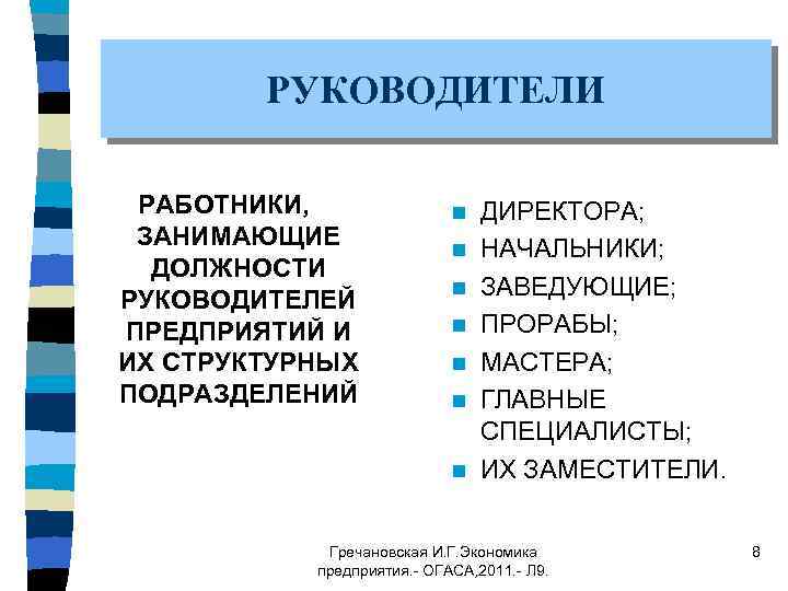 РУКОВОДИТЕЛИ РАБОТНИКИ, ЗАНИМАЮЩИЕ ДОЛЖНОСТИ РУКОВОДИТЕЛЕЙ ПРЕДПРИЯТИЙ И ИХ СТРУКТУРНЫХ ПОДРАЗДЕЛЕНИЙ n n n n