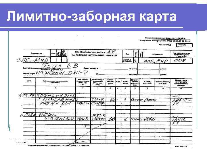 Лимитно заработная карта образец