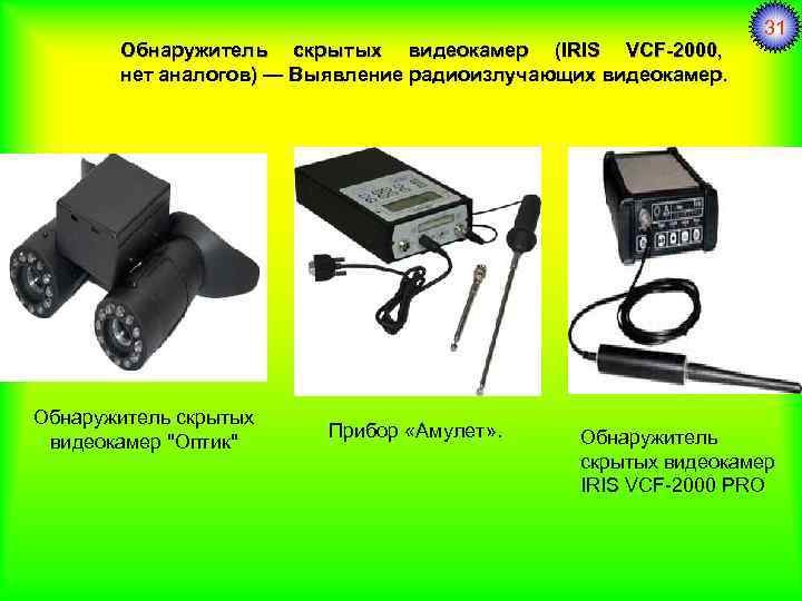 31 Обнаружитель скрытых видеокамер (IRIS VCF-2000, нет аналогов) — Выявление радиоизлучающих видеокамер. Обнаружитель скрытых