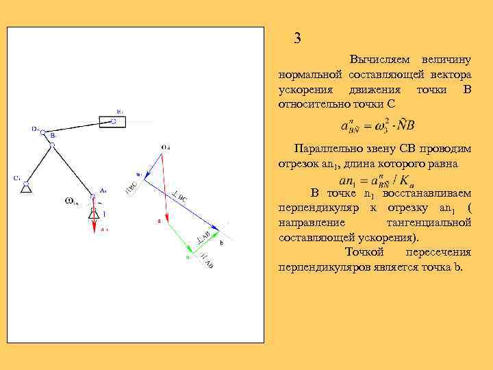 3 Вычисляем величину нормальной составляющей вектора ускорения движения точки В относительно точки С Параллельно