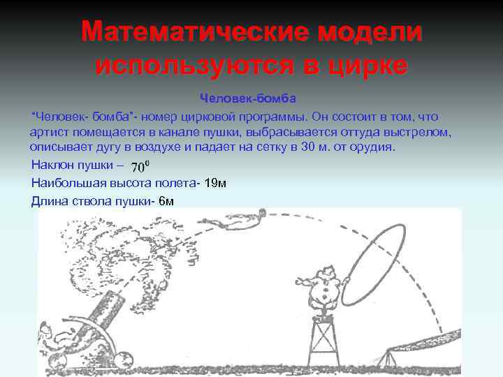 Математические модели используются в цирке Человек-бомба “Человек- бомба”- номер цирковой программы. Он состоит в