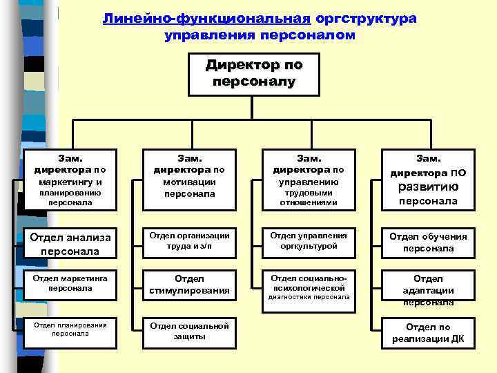 Линейно-функциональная оргструктура управления персоналом Директор по персоналу Зам. директора по маркетингу и Зам. директора