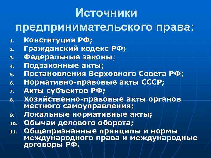 Схема источников предпринимательского права с примерами