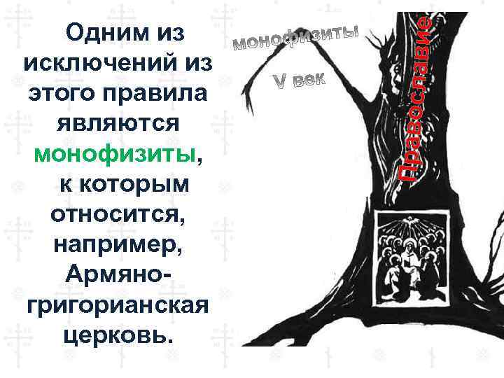 Православ ие Одним из исключений из этого правила являются монофизиты, к которым относится, например,