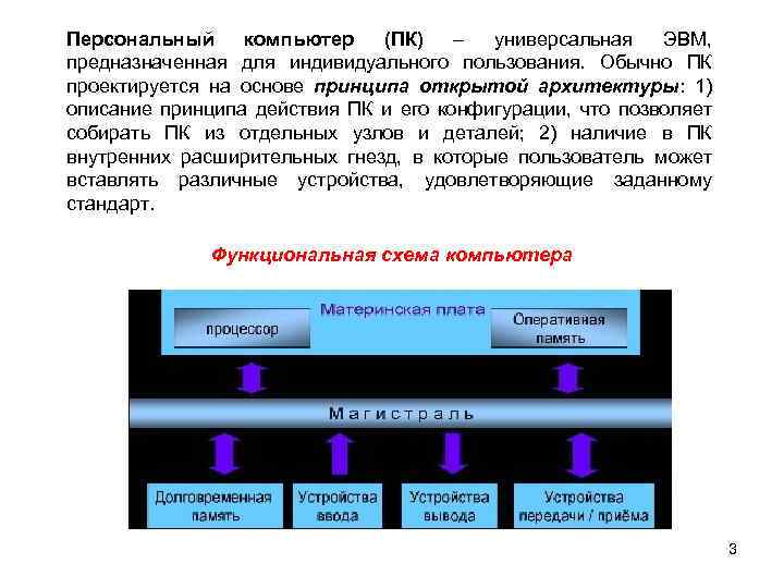 Персональный компьютер (ПК) – универсальная ЭВМ, предназначенная для индивидуального пользования. Обычно ПК проектируется на