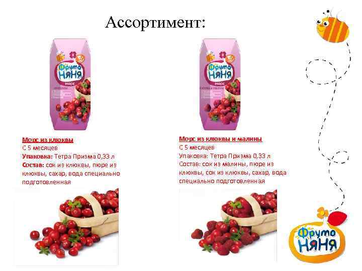 Ассортимент: Морс из клюквы С 5 месяцев Упаковка: Тетра Призма 0, 33 л Состав: